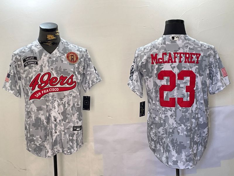 Men San Francisco 49ers #23 Mccaffrey Nike Arctic Camo 2024 Salute to Service Limited NFL Jersey style 3